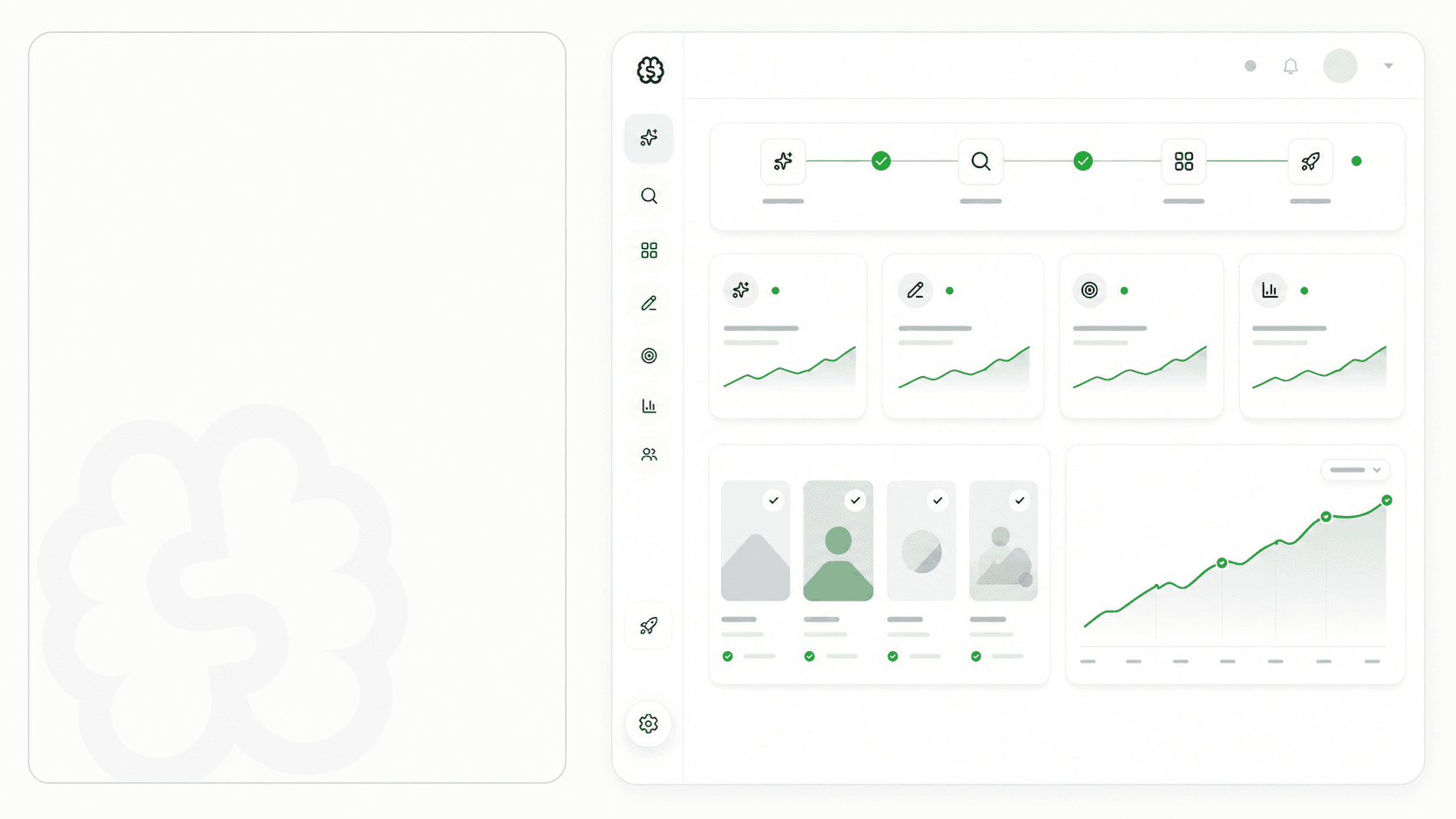 StefanBrain dashboard illustration for Phil G.'s case study: creative validation workflow and results chart tracking the climb from $80K to a $1M+/month run rate.